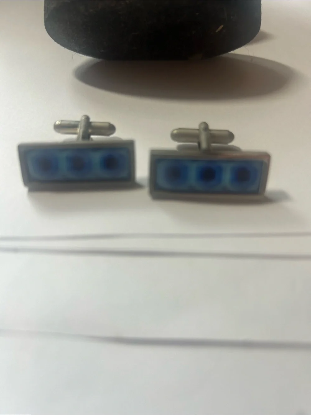Sonia Spencer Bullet Back Cufflinks Mens Blue Enamel Rectangular Made in England